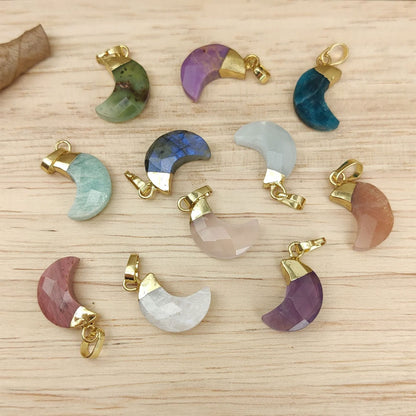 Trendy 2025 Half Moon Shape 8mm Crafted By Hand 925 Sterling Silver Pendant Jewelry Multi Color Gemstone Pendant Bezel Setting For Anniversary Gift's Women or Men Jewelry For Her