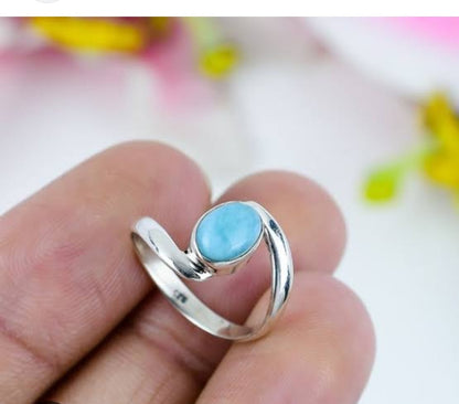 925 Sterling Silver Handmade Ring With Larimar