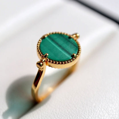 2025 Trendy Crafted By Hand Sterling Silver Adjustable Rings 10MM Round Shaped Malachite Gemstone Bezel Setting For Anniversary Gift Women or Men Jewelry For Her