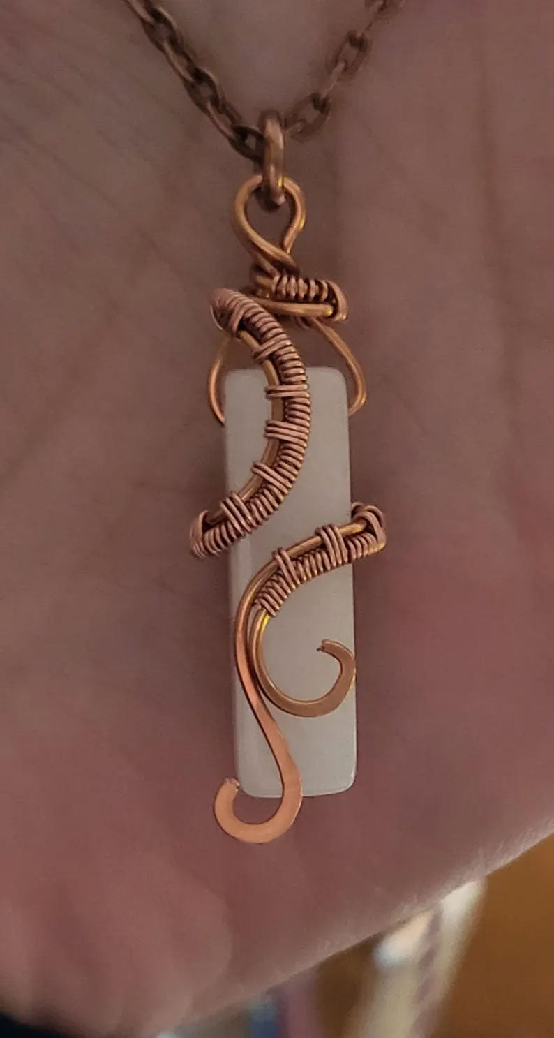 Copper Wrapped White Quartz Pendant | Vintage Style Jewelry