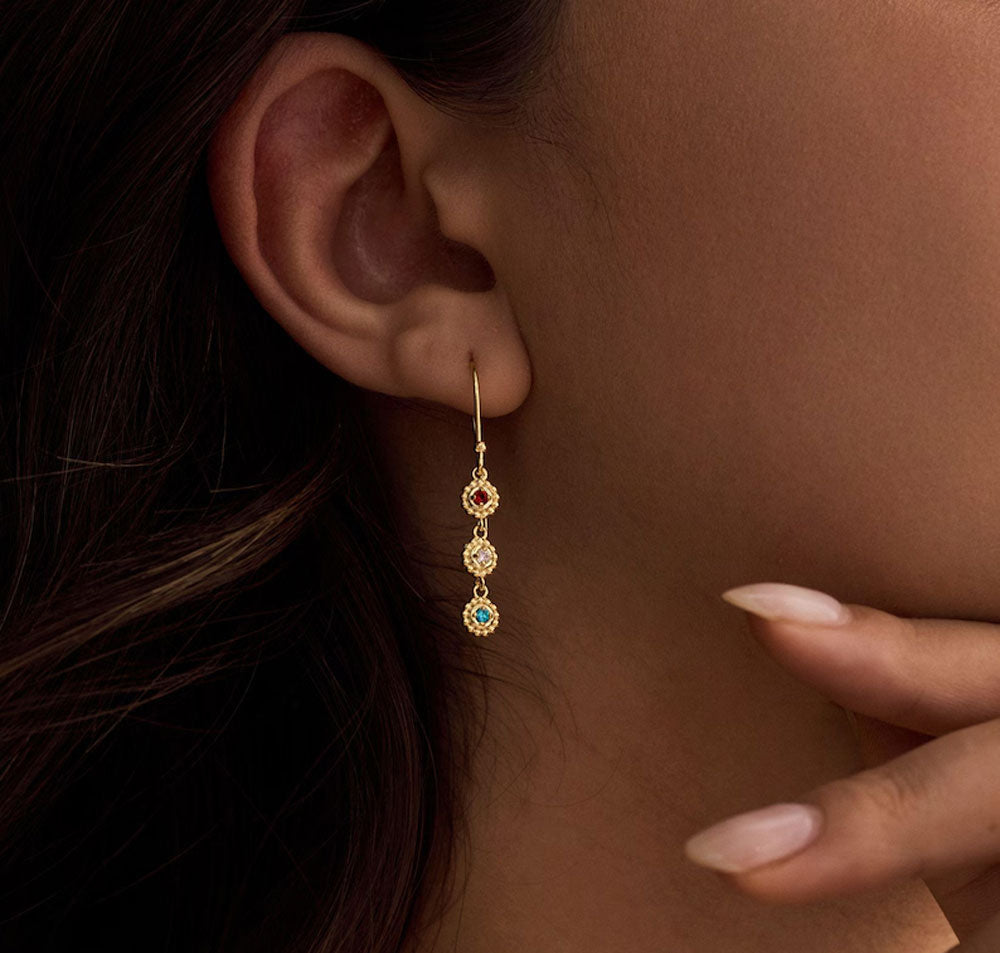 Brass Dangle Earrings with Hydro Quartz | 5MM