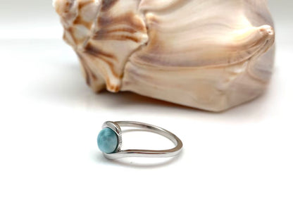 Handmade 925 Sterling Silver Larimar Ring 10MM Round Bezel