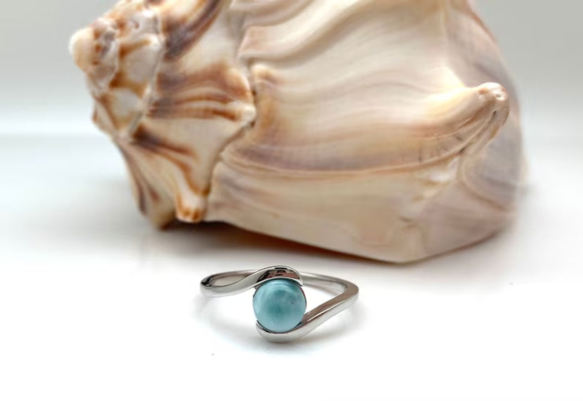Handmade 925 Sterling Silver Larimar Ring 10MM Round Bezel