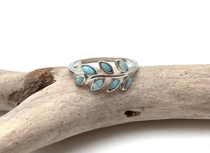 Silver Ring Larimar Gemstone 3x5MM Marquise Bezel Setting