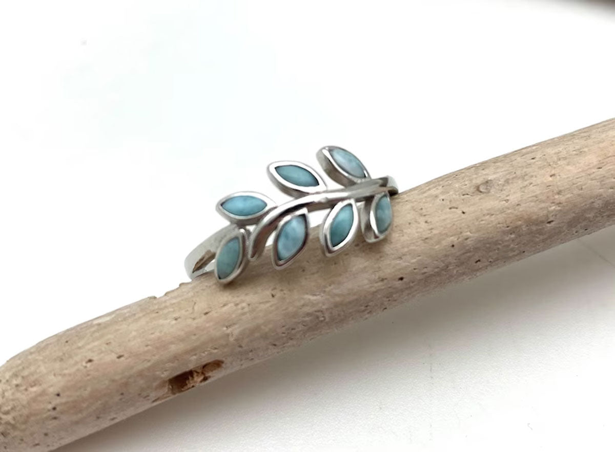 Silver Ring Larimar Gemstone 3x5MM Marquise Bezel Setting