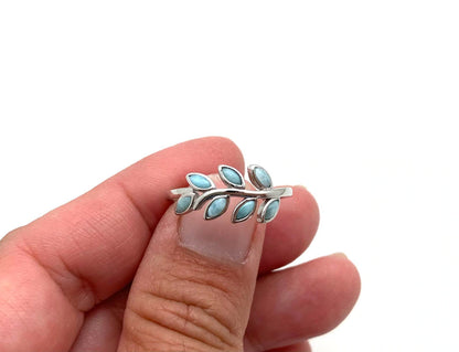 Silver Ring Larimar Gemstone 3x5MM Marquise Bezel Setting