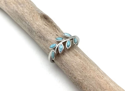 Silver Ring Larimar Gemstone 3x5MM Marquise Bezel Setting