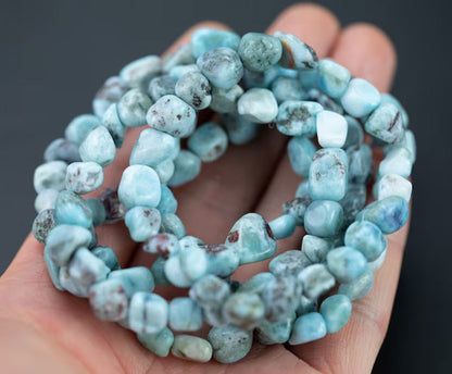 Adjustable Larimar Beads Bracelet | Tumble Multi Shape
