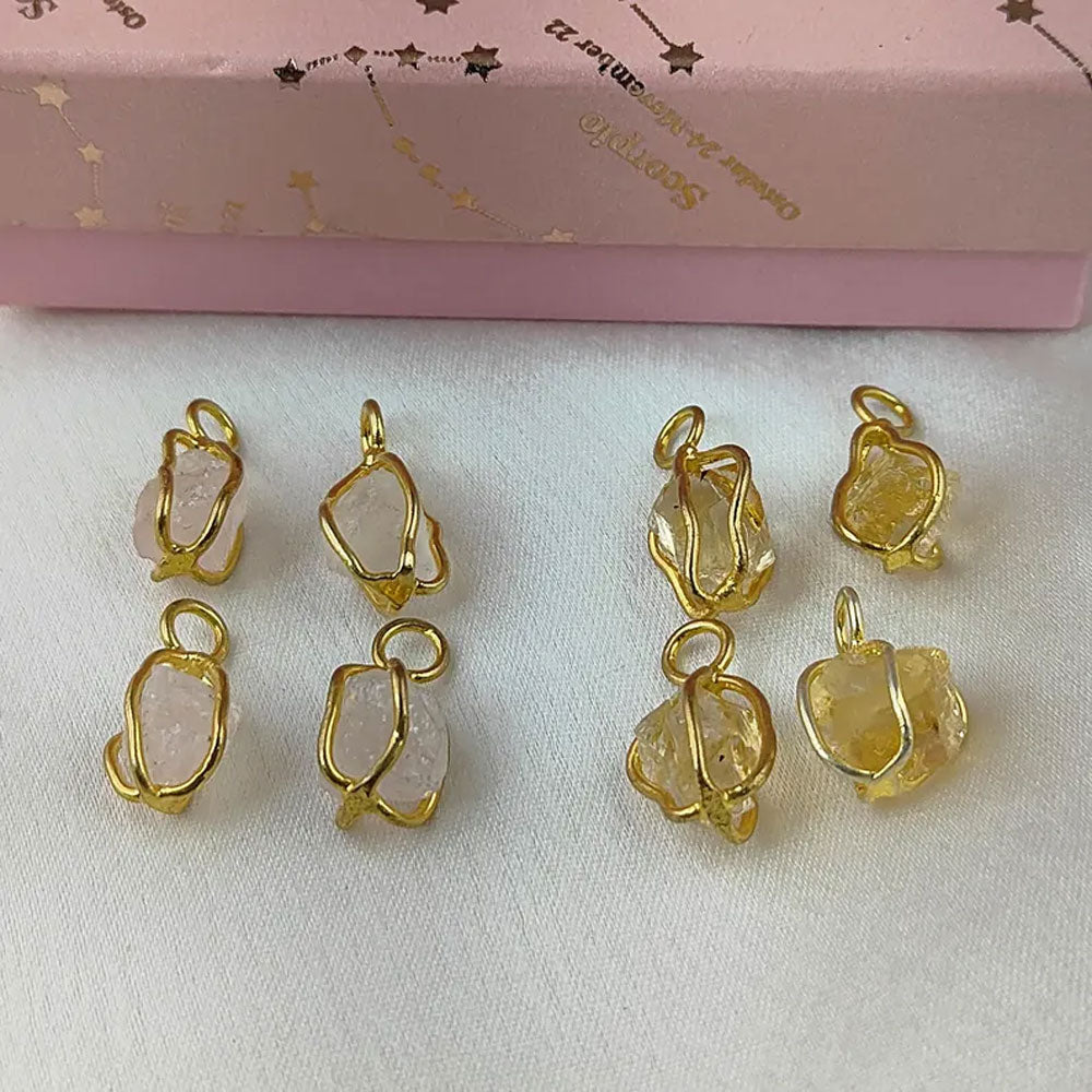 Rose Quartz Raw Stone Pendant | Handmade Brass Crystal Jewelry