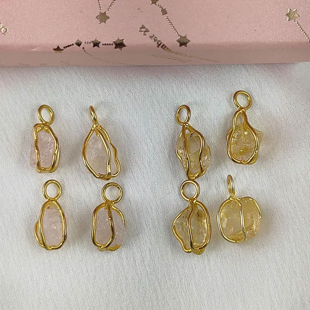 Rose Quartz Raw Stone Pendant | Handmade Brass Crystal Jewelry