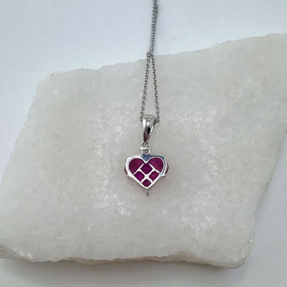 Handmade 10MM Heart Shape Pink Hydro Stone Prong Set Necklace
