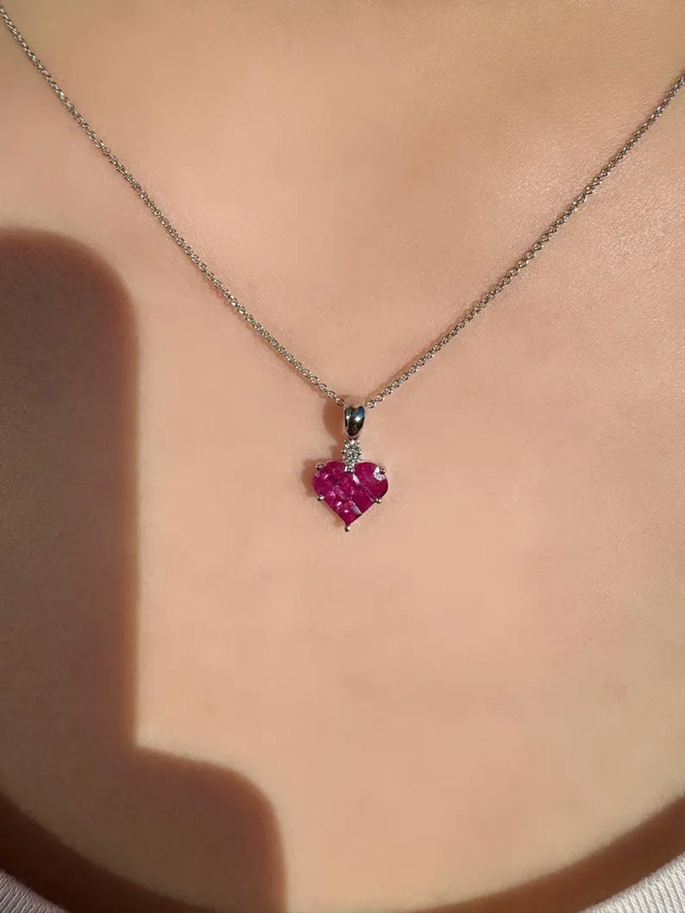 Handmade 10MM Heart Shape Pink Hydro Stone Prong Set Necklace