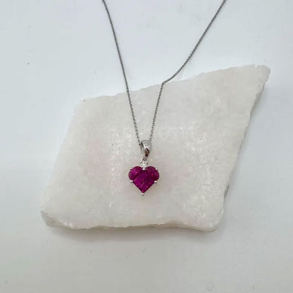 Handmade 10MM Heart Shape Pink Hydro Stone Prong Set Necklace