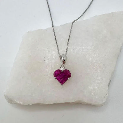 Handmade 10MM Heart Shape Pink Hydro Stone Prong Set Necklace