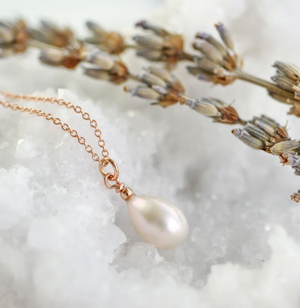 White Pearl Drilled Set Necklace | Handmade Silver Jewelry