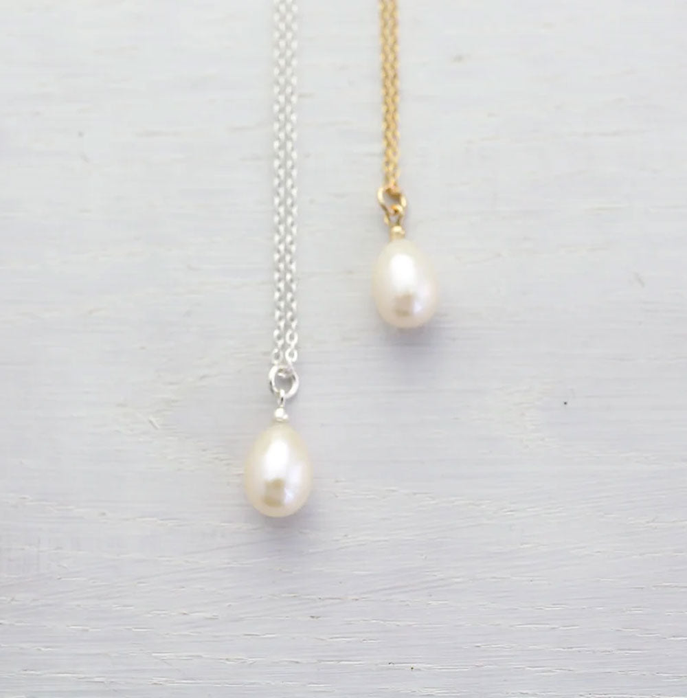 White Pearl Drilled Set Necklace | Handmade Silver Jewelry