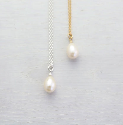 White Pearl Drilled Set Necklace | Handmade Silver Jewelry
