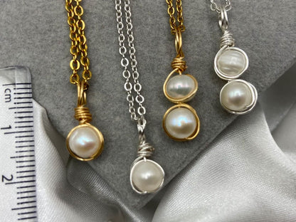 8–10MM White Pearl Bezel Set Handmade Silver Necklace