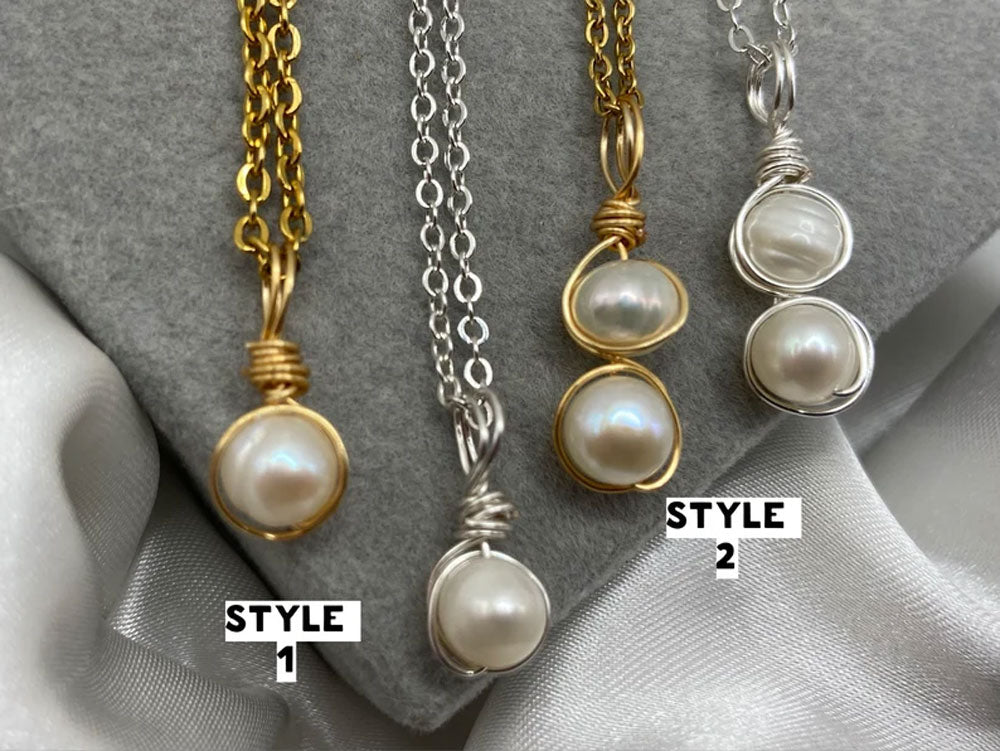 8–10MM White Pearl Bezel Set Handmade Silver Necklace