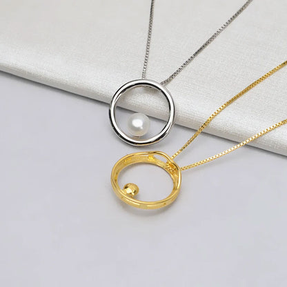 Handmade Silver Pearl Necklace | 8–10MM White Pearl Bezel Set