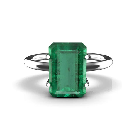 Natural Emerald Gemstone Ring 8x12MM | 925 Silver Prong Set