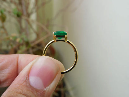 Natural Emerald Gemstone Ring 8x12MM | 925 Silver Prong Set