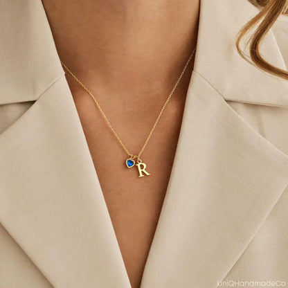 Handmade Silver Necklace Hydro Quartz Heart Shape Custom Name Pendant