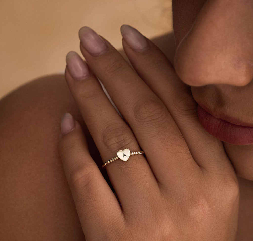 Golden Color Heart Shape Ring 10MM | 925 Sterling Silver