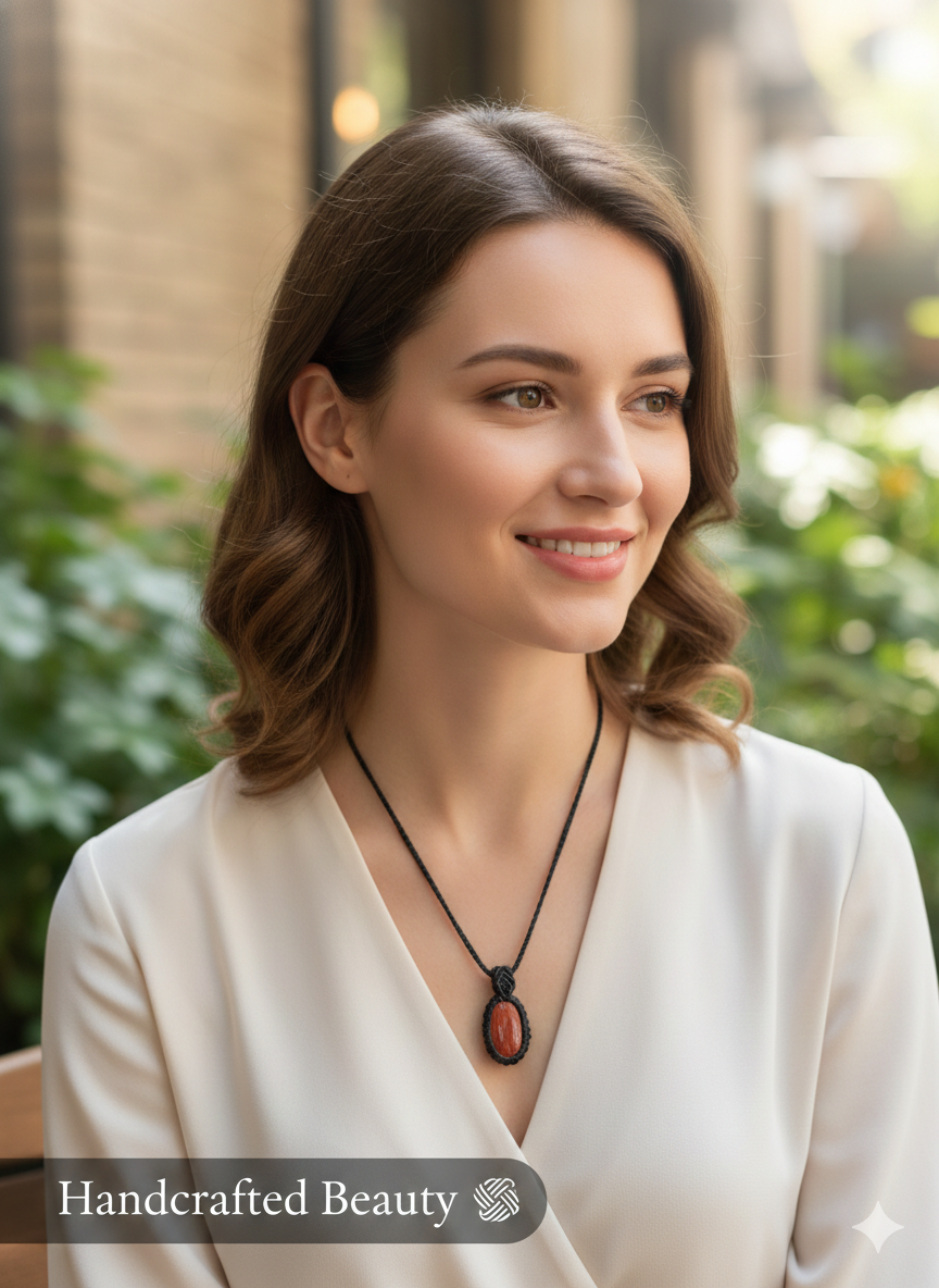 Red Jasper Macramé Minimalist Pendant | Hariom Creations