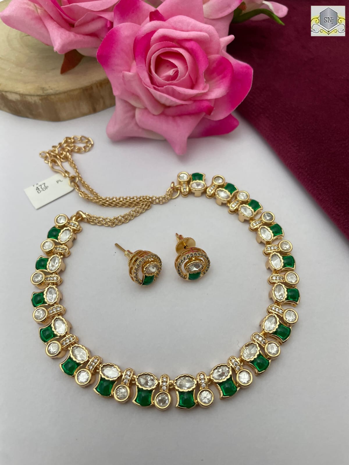 High Quality Polki Necklace Set with Lab Made Stones