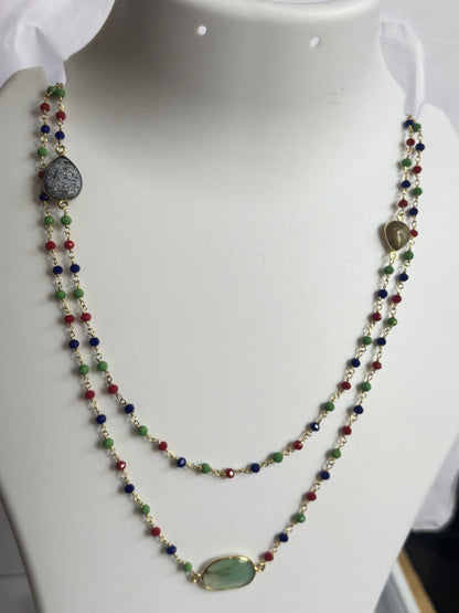 Crafted By Hand Metal Necklace Mux Stone like A 10To15mm Amethyst With 3mm Pristine Onyx Beads Gems Bezel With Drilled Set Metal Brass Necklace Jewelry
