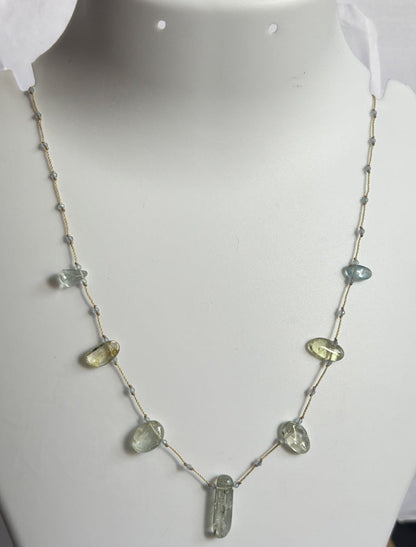 Handmade 10To20mm Natural Aquamarine Uneven Shape Metal Chain Necklace Drilled Set Jewelry For Women Gift