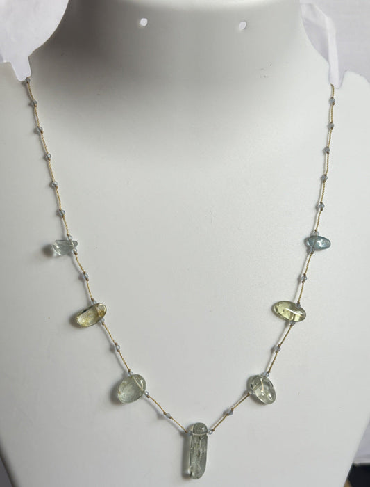 Handmade 10To20mm Natural Aquamarine Uneven Shape Metal Chain Necklace Drilled Set Jewelry For Women Gift