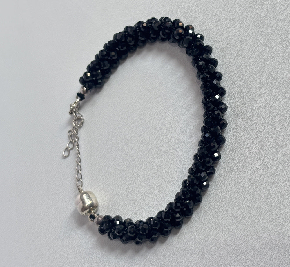 Handmade Metal Bracelet 3mm Black Spinel Beads Gems Drilled Set Fashion Bracelet For Women Gift