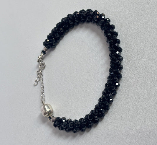 Handmade Metal Bracelet 3mm Black Spinel Beads Gems Drilled Set Fashion Bracelet For Women Gift