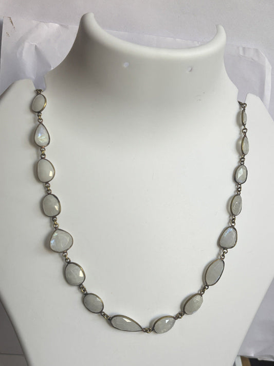 Handmade 8mm Rainbow Moonstone Beads Gems Uneven Shape Metal Chain Necklace Bezel With Set Jewelry For Women Gift Metal Brass Necklace Jewelry