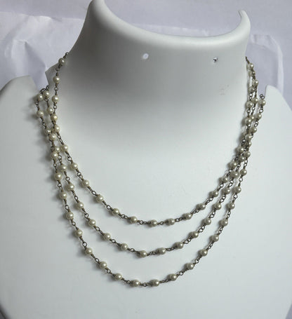 Handmade 3mm White Pearl Beads Gems Round Shape Metal Chain Necklace Bezel With Set Jewelry For Women Gift Metal Brass Necklace Jewelry