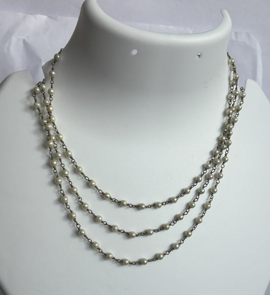 Handmade 3mm White Pearl Beads Gems Round Shape Metal Chain Necklace Bezel With Set Jewelry For Women Gift Metal Brass Necklace Jewelry