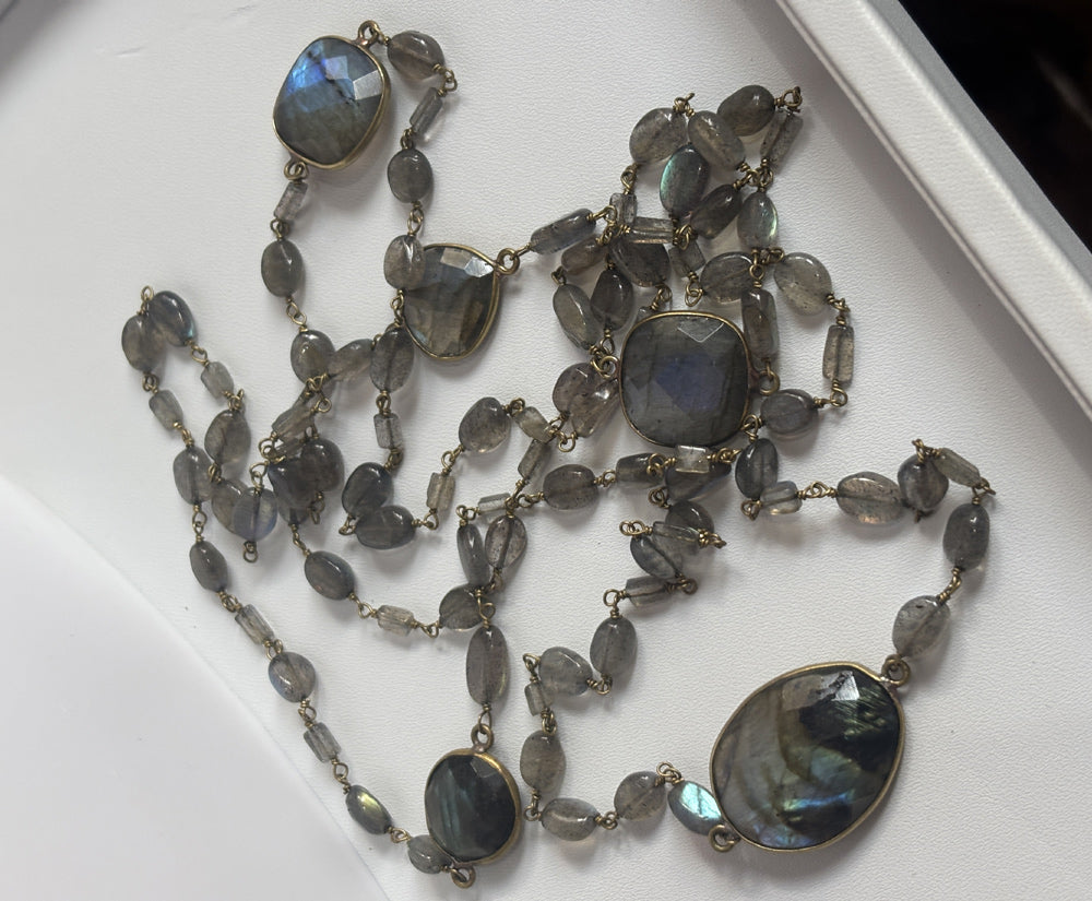 Handmade 7To25mm Labradorite Beads Gems Uneven Shape Metal Chain Necklace Bezel With Drilled Set Jewelry For Women Gift Metal Brass Necklace Jewelry