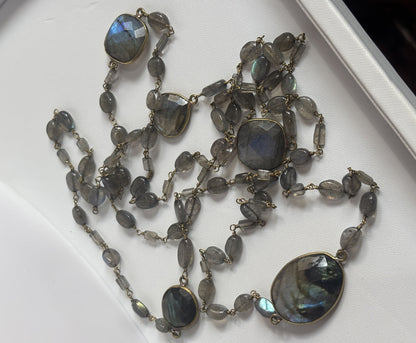 Handmade 7To25mm Labradorite Beads Gems Uneven Shape Metal Chain Necklace Bezel With Drilled Set Jewelry For Women Gift Metal Brass Necklace Jewelry