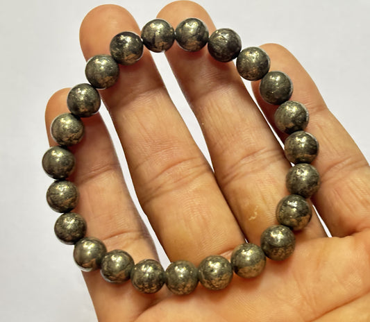Adjustable Bracelet 8mm Natural Pyrite Beads Gems Handmade Drilled Set Fashion Bracelet For Happy Birthday Gift's