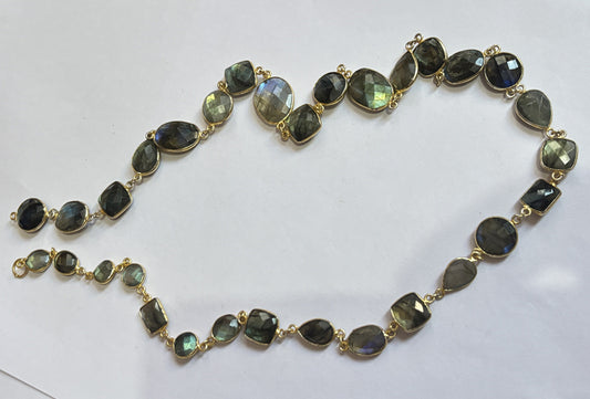 Handmade 10To12mm Natural Labradorite Beads Gems Uneven Shape Metal Chain Necklace Bezel With Drilled Set Jewelry For Women Gift Metal Brass Necklace Jewelry