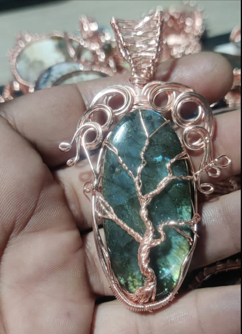Handmade 20To25MM Oval Shape Labradorite Gemstone Metal Pendant Bezel With Wire Wrapped Set For Happy Birthday Gift For Wife For Her Metal Brass Pendant