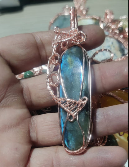 Handmade 30To35MM Uneven Shape Jasper Gemstone Metal Pendant Bezel With Wire Wrapped Tree Set For Happy Birthday Gift For Wife For Her Metal Brass Pendant