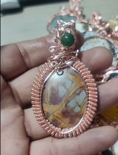 Handmade 20To25MM Oval Shape Labradorite Gemstone Metal Pendant Bezel With Wire Wrapped Set For Happy Birthday Gift For Wife For Her Metal Brass Pendant