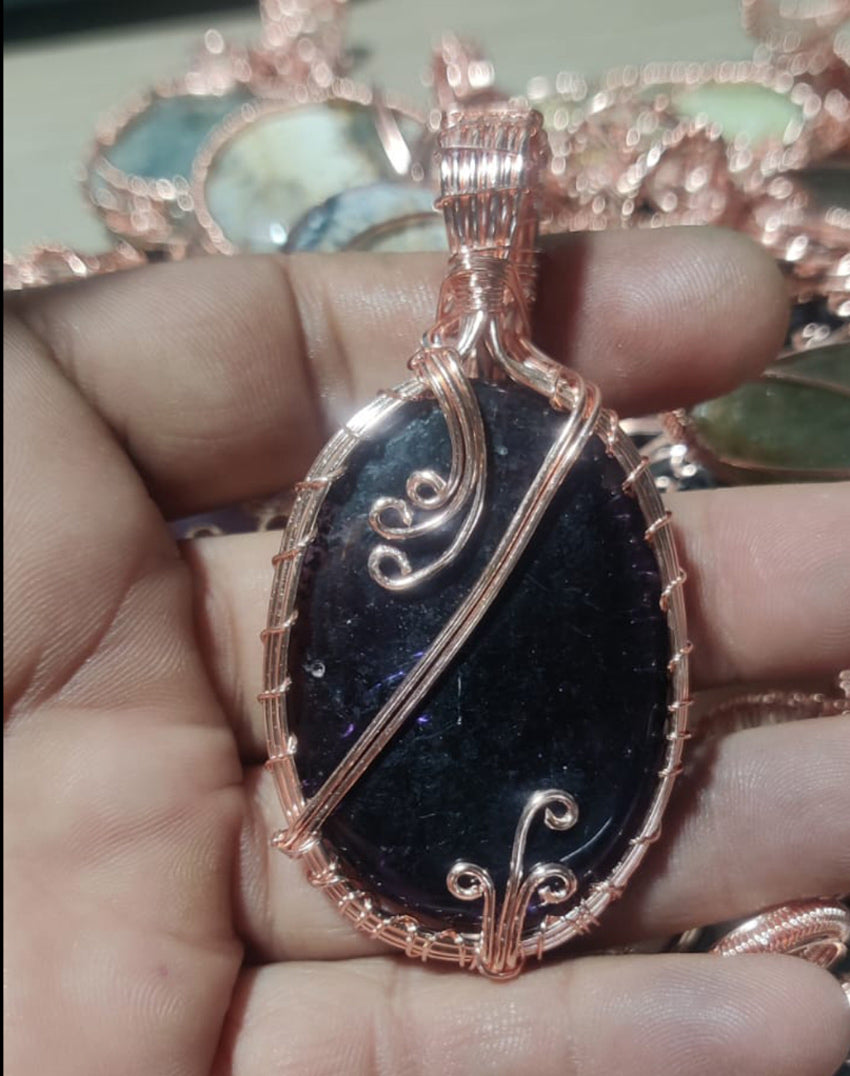 New Trendy Handmade 30To35MM Oval Shape Black Agate Gemstone Metal Pendant Bezel With Wire Wrapped Set For Happy Birthday Gift For Wife For Her Metal Brass Pendant
