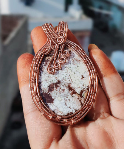 New Trendy Handmade 30To35MM Oval Shape Fancy Jasper Gemstone Metal Pendant Bezel With Wire Wrapped Set For Happy Birthday Gift For Wife For Her Metal Brass Pendants