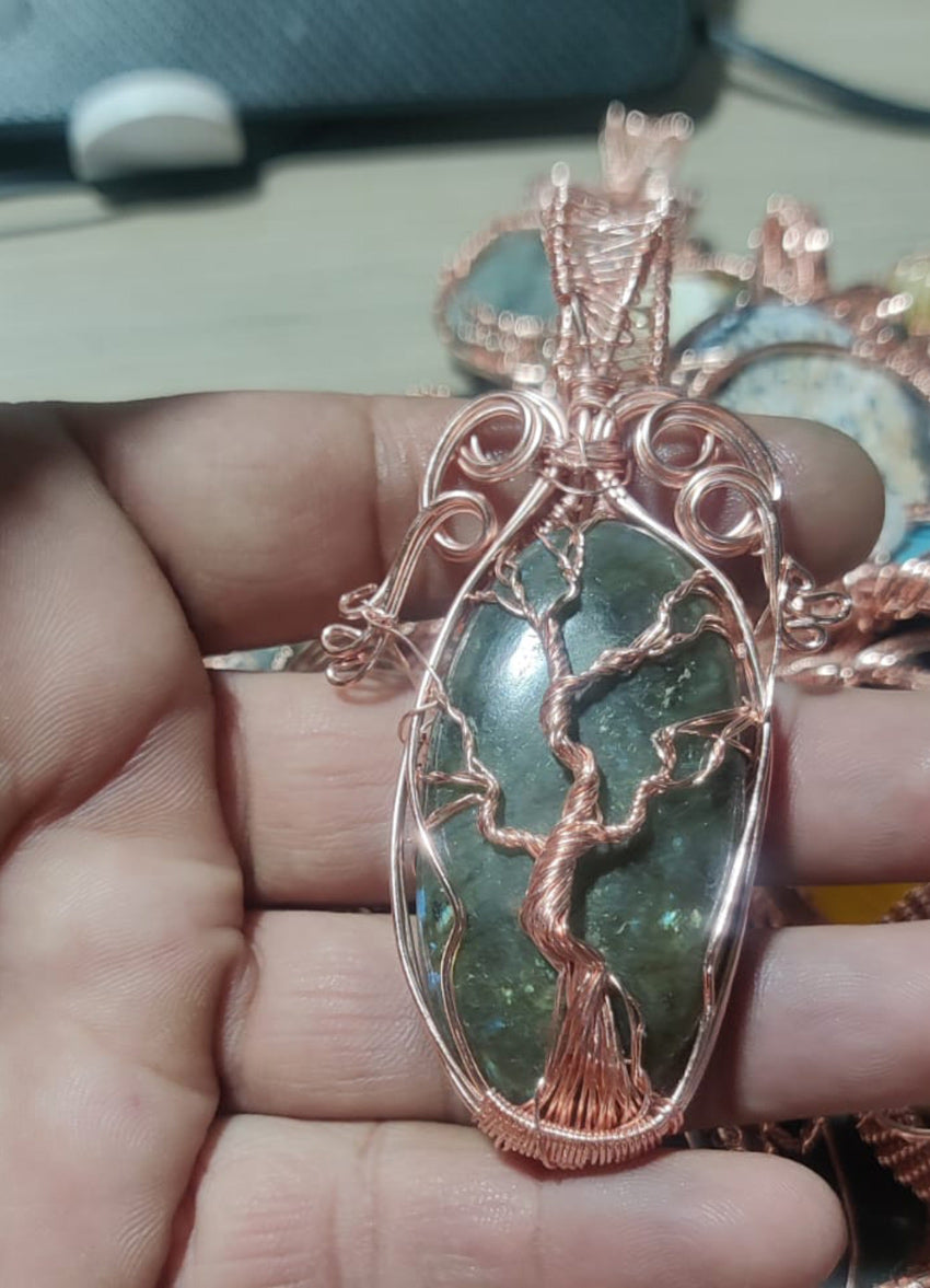 New Trendy 2025 Handmade 10To15MM Round Shape Blue Lace Agate Gemstone Metal Pendant Bezel With Wire Wrapped Set For Happy Birthday Gift For Wife For Her Metal Brass Pendants