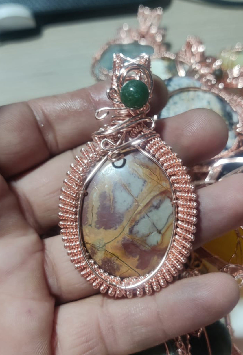 Handmade 30To35MM Pear Shape Agate Gemstone Metal Pendant Bezel With Wire Wrapped Set For Happy Birthday Gift For Wife For Her Metal Brass Pendants