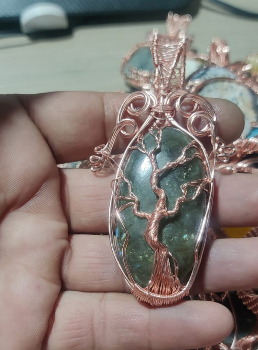 New Trendy 2025 Handmade 10To15MM Round Shape Blue Lace Agate Gemstone Metal Pendant Bezel With Wire Wrapped Set For Happy Birthday Gift For Wife For Her Metal Brass Pendants